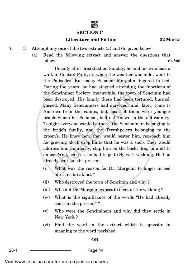 English Elective - CBSE (Functional English) 2023-2024 - CBSE 12th - Class 12 - CBSE (Central Board of Secondary Education) question paper with PDF download