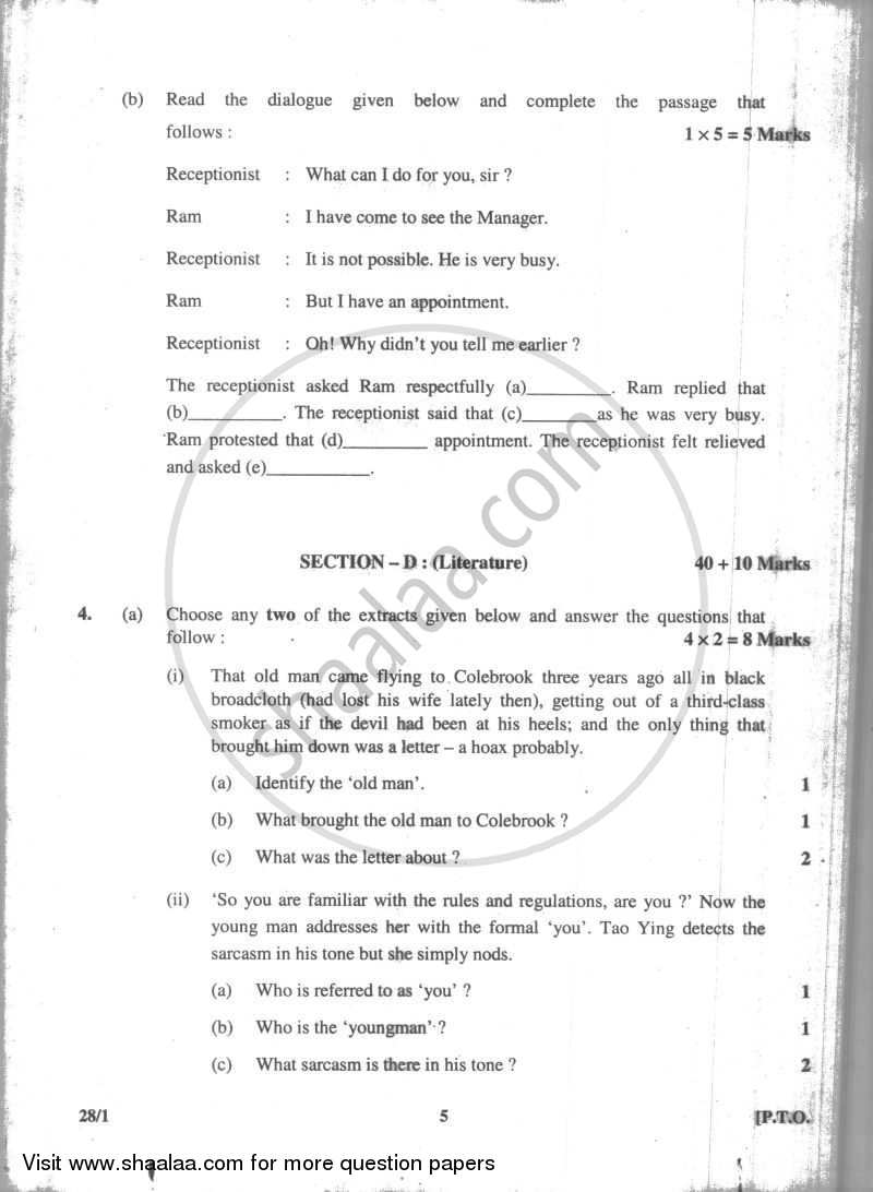 English Elective - NCERT 2009-2010 - CBSE 12th - Class 12 - CBSE (Central Board of Secondary Education) question paper with PDF download