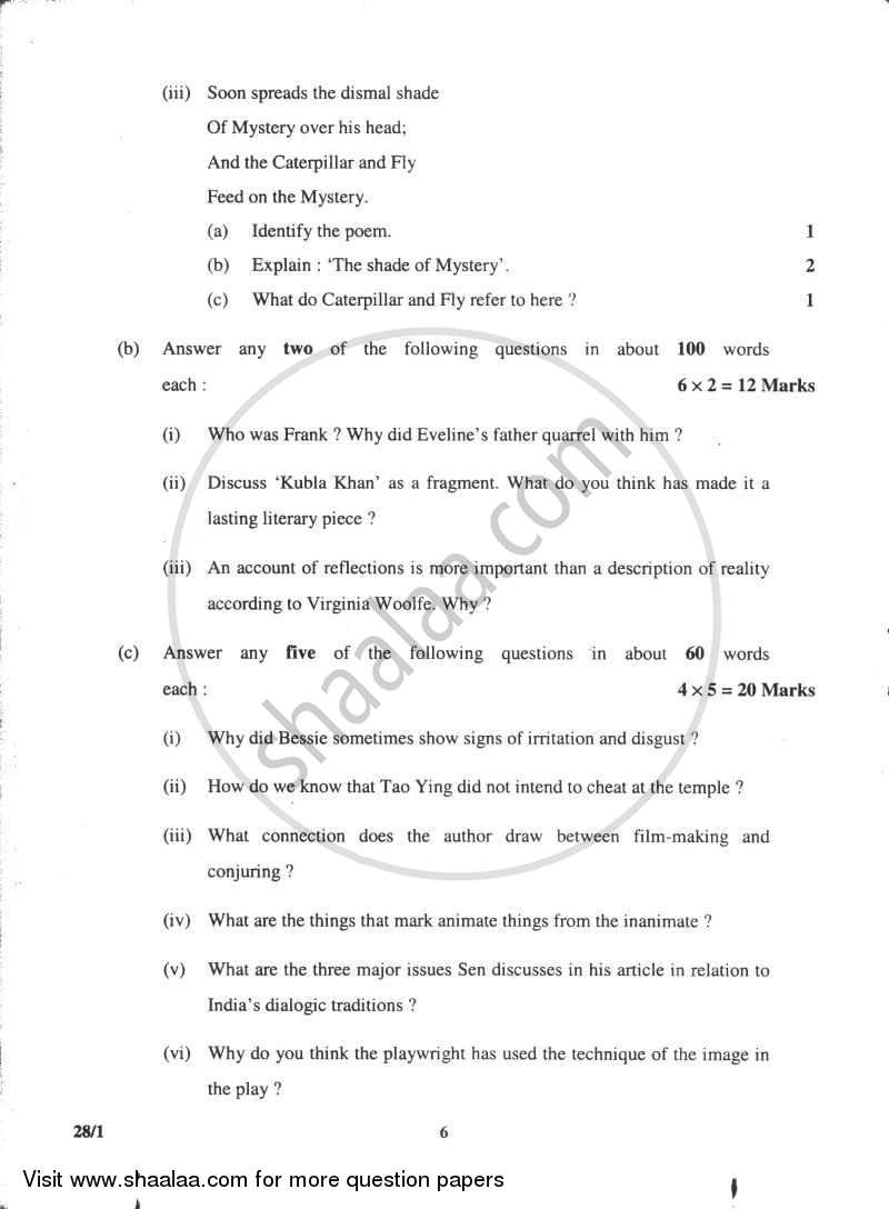 English Elective - NCERT 2009-2010 - CBSE 12th - Class 12 - CBSE (Central Board of Secondary Education) question paper with PDF download