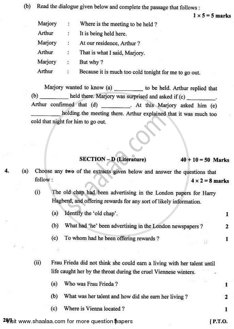 English Elective - NCERT 2010-2011 - CBSE 12th - Class 12 - CBSE (Central Board of Secondary Education) question paper with PDF download