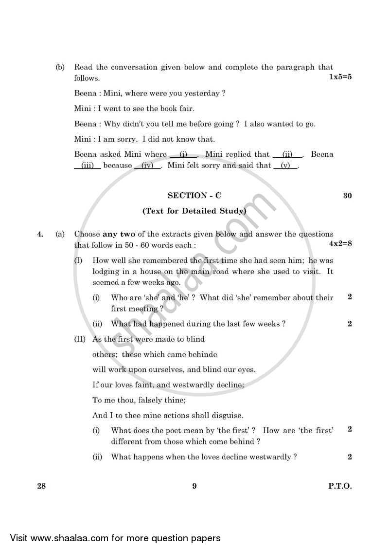 English Elective - NCERT 2015-2016 - CBSE 12th - Class 12 - CBSE (Central Board of Secondary Education) question paper with PDF download