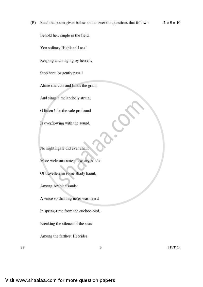 English Elective - NCERT 2015-2016 - CBSE 12th - Class 12 - CBSE (Central Board of Secondary Education) question paper with PDF download