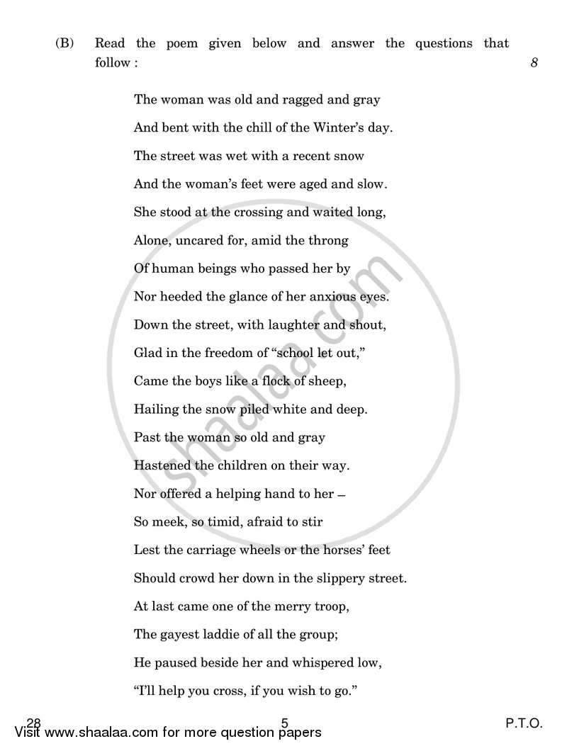 English Elective - NCERT 2017-2018 - CBSE 12th - Class 12 - CBSE (Central Board of Secondary Education) question paper with PDF download