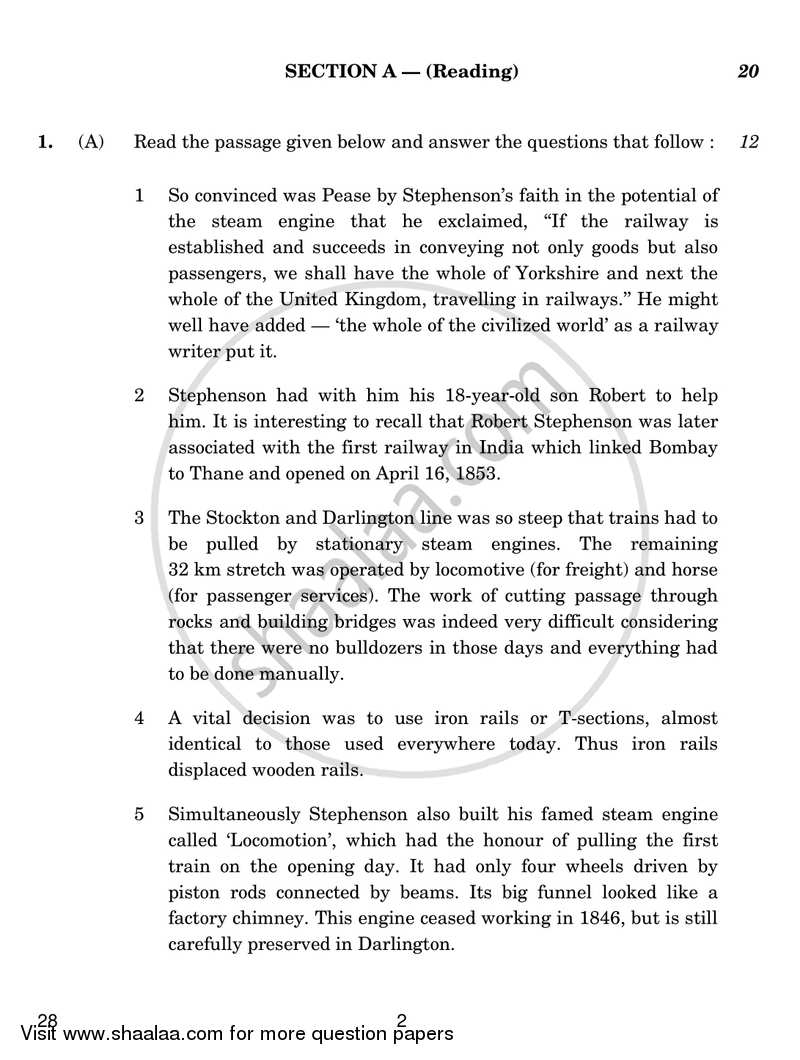 English Elective - NCERT 2017-2018 - CBSE 12th - Class 12 - CBSE (Central Board of Secondary Education) question paper with PDF download