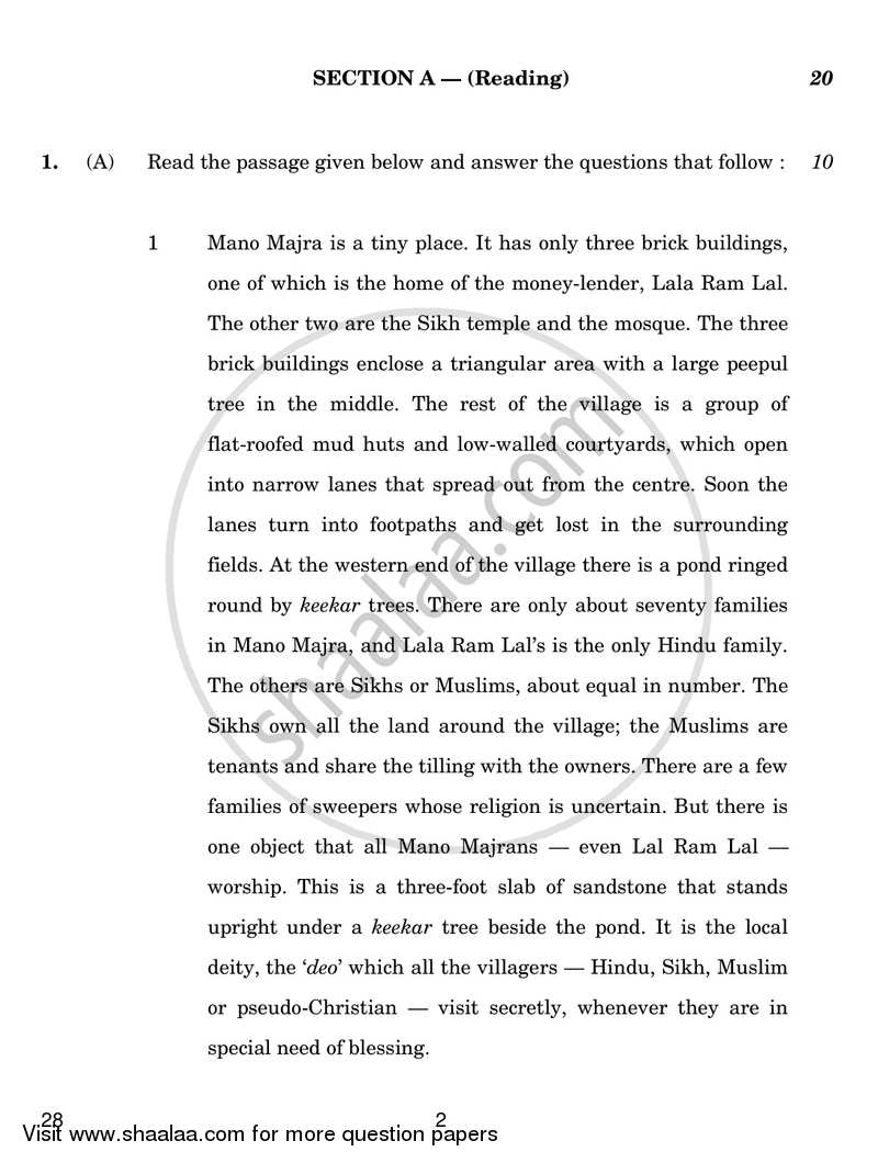 English Elective - NCERT 2018-2019 - CBSE 12th - Class 12 - CBSE (Central Board of Secondary Education) question paper with PDF download