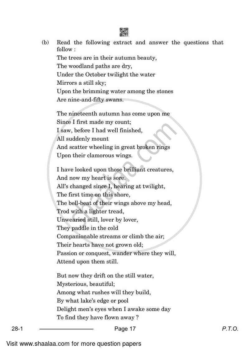 English Elective - NCERT 2023-2024 - CBSE 12th - Class 12 - CBSE (Central Board of Secondary Education) question paper with PDF download