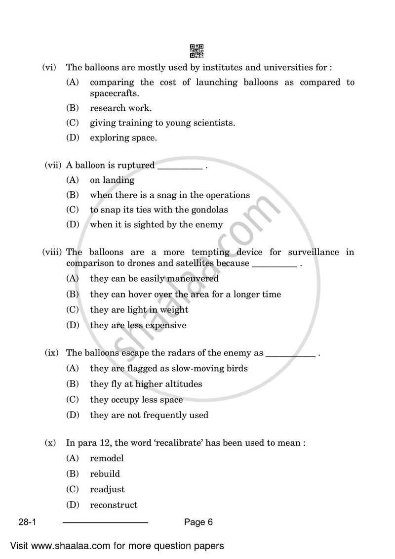 English Elective - NCERT 2023-2024 - CBSE 12th - Class 12 - CBSE (Central Board of Secondary Education) question paper with PDF download
