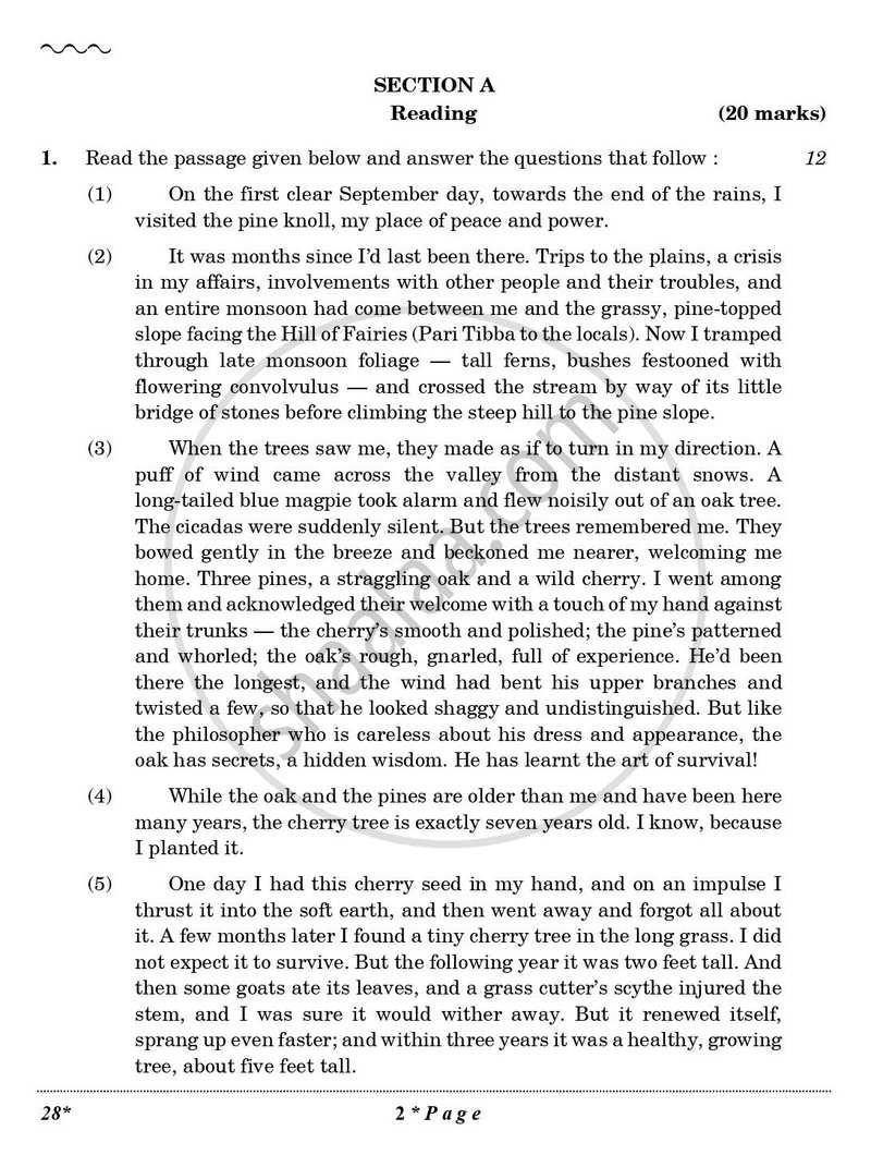 English Elective - NCERT 2025-2026 - CBSE 12th - Class 12 - CBSE (Central Board of Secondary Education) question paper with PDF download