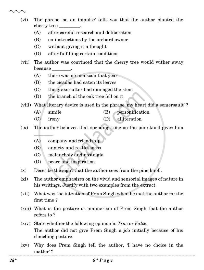 English Elective - NCERT 2025-2026 - CBSE 12th - Class 12 - CBSE (Central Board of Secondary Education) question paper with PDF download