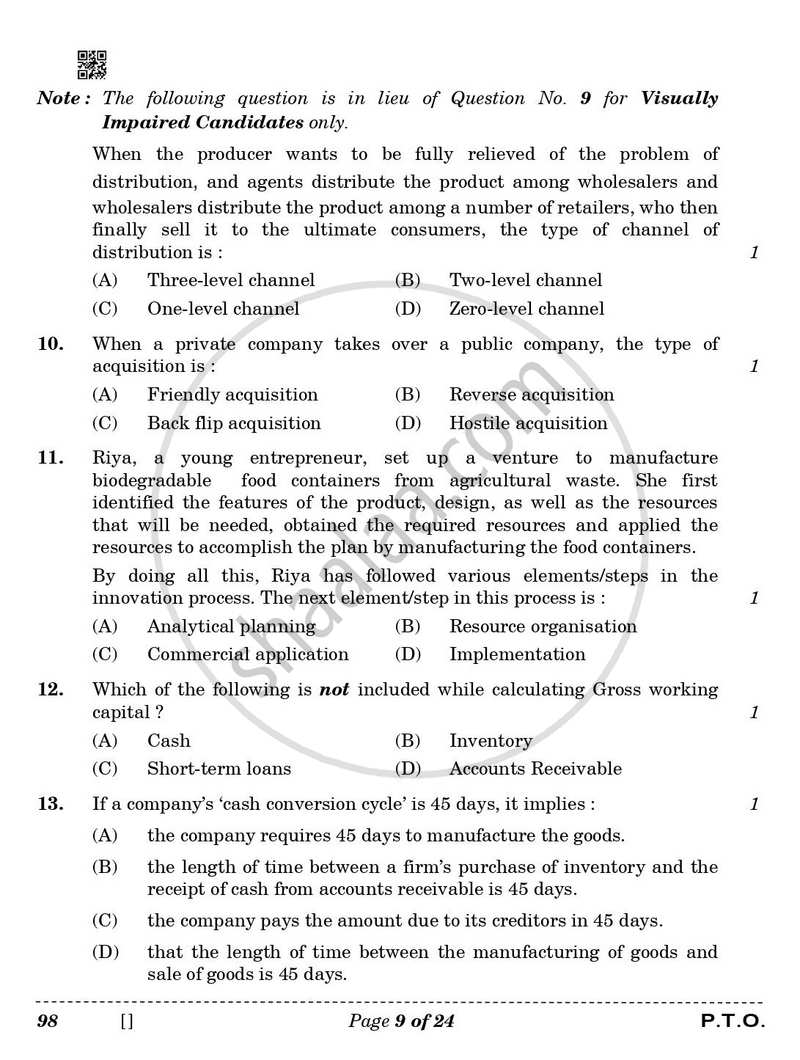 Entrepreneurship 2025-2026 - CBSE 12th - Class 12 - CBSE (Central Board of Secondary Education) question paper with PDF download