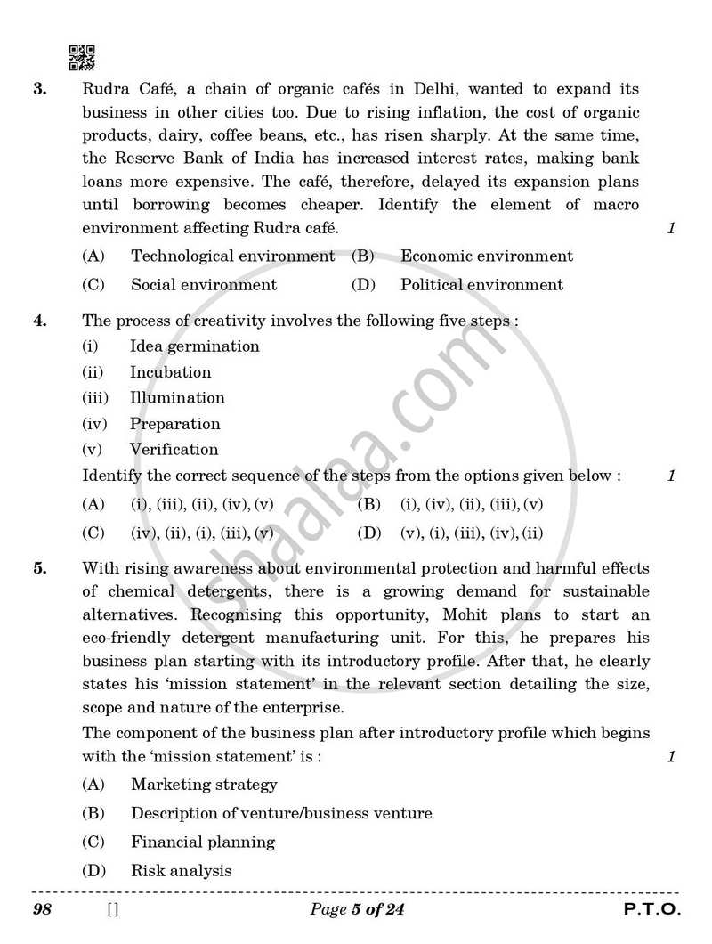 Entrepreneurship 2025-2026 - CBSE 12th - Class 12 - CBSE (Central Board of Secondary Education) question paper with PDF download