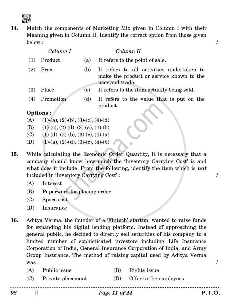 Entrepreneurship 2025-2026 - CBSE 12th - Class 12 - CBSE (Central Board of Secondary Education) question paper with PDF download