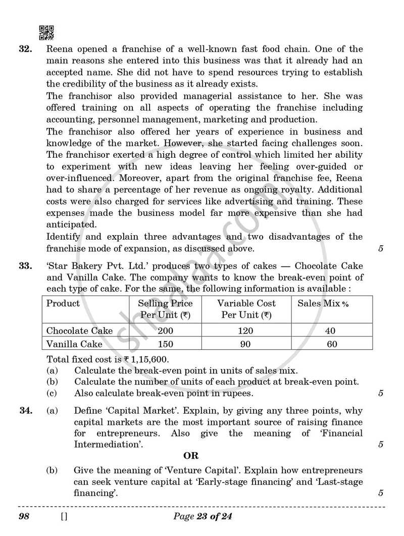 Entrepreneurship 2025-2026 - CBSE 12th - Class 12 - CBSE (Central Board of Secondary Education) question paper with PDF download