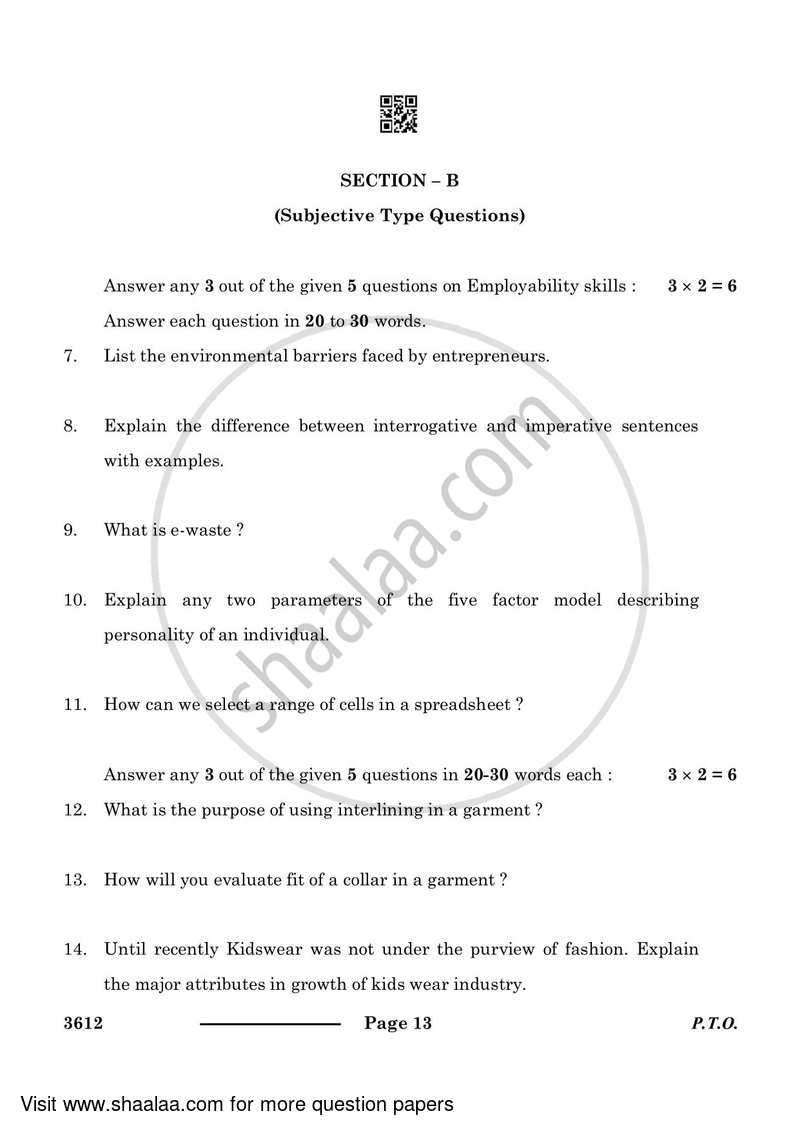 Fashion Studies 2023-2024 - CBSE 12th - Class 12 - CBSE (Central Board of Secondary Education) question paper with PDF download