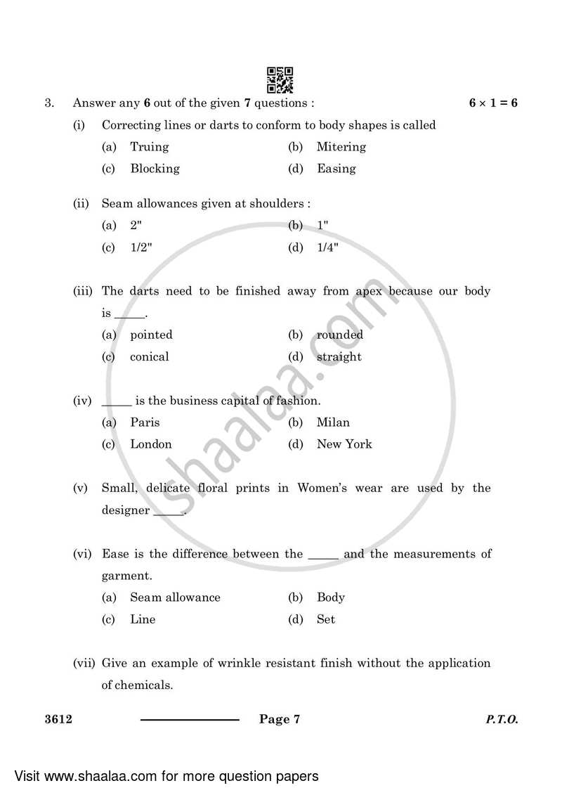 Fashion Studies 2023-2024 - CBSE 12th - Class 12 - CBSE (Central Board of Secondary Education) question paper with PDF download