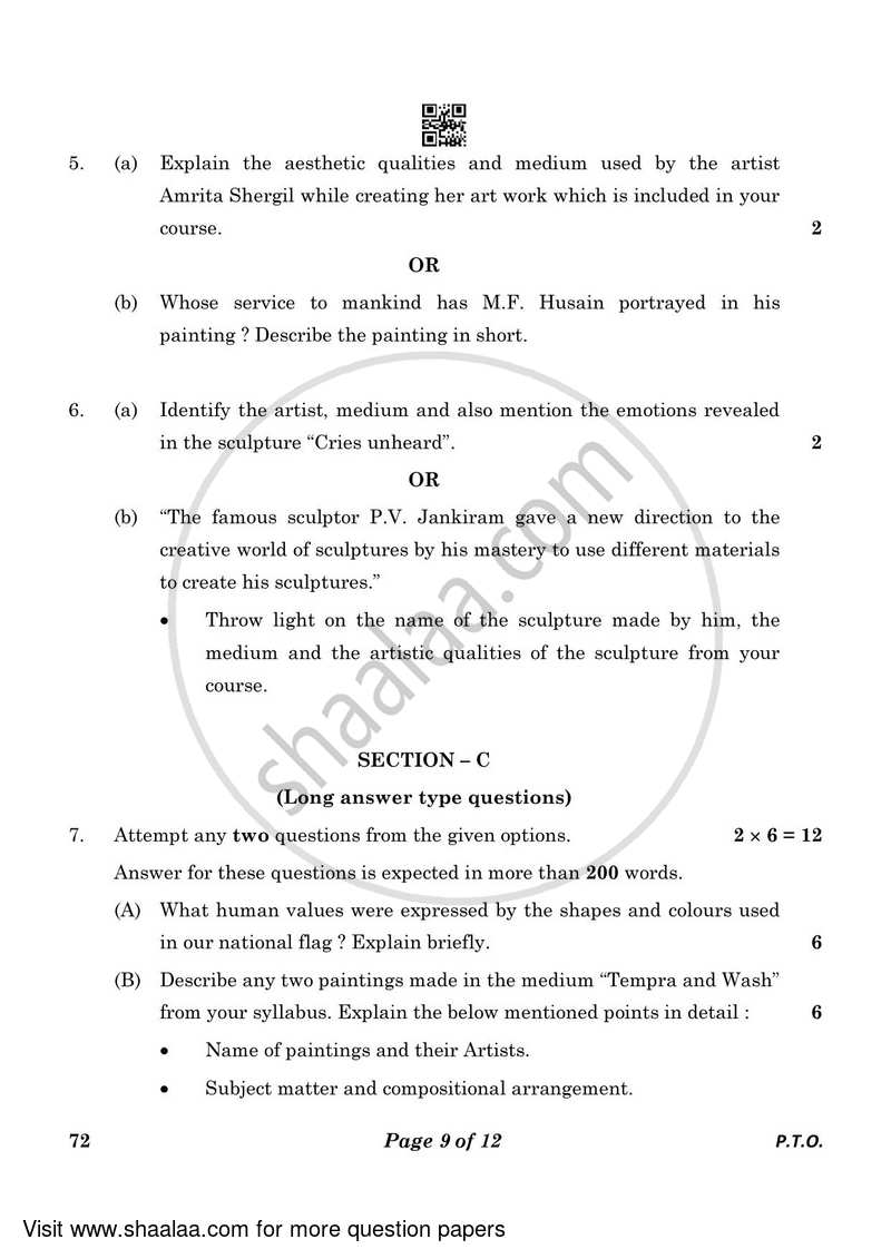 Fine Arts (Applied Art-Commercial Art) 2022-2023 - CBSE 12th - Class 12 - CBSE (Central Board of Secondary Education) question paper with PDF download