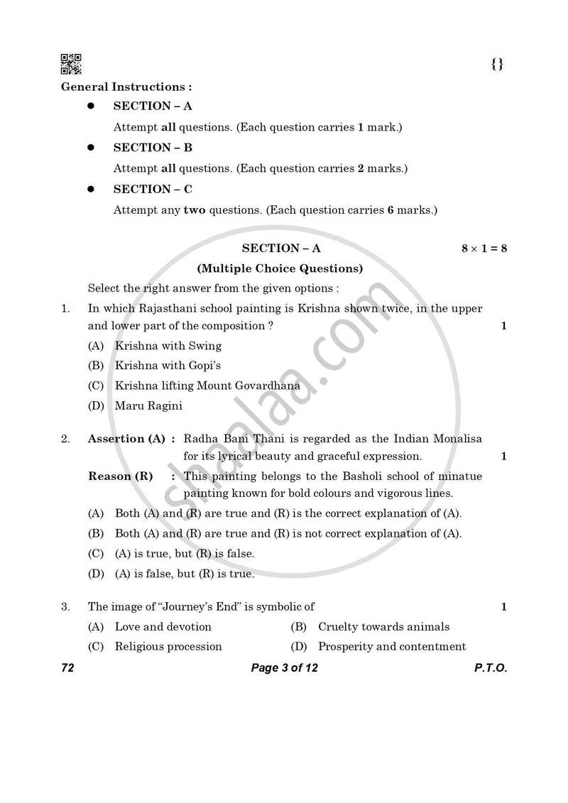 Fine Arts (Applied Art-Commercial Art) 2025-2026 - CBSE 12th - Class 12 - CBSE (Central Board of Secondary Education) question paper with PDF download