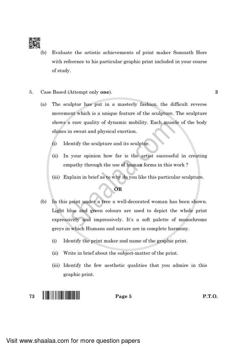 Fine Arts (Sculpture) 2021-2022 - CBSE 12th - Class 12 - CBSE (Central Board of Secondary Education) question paper with PDF download