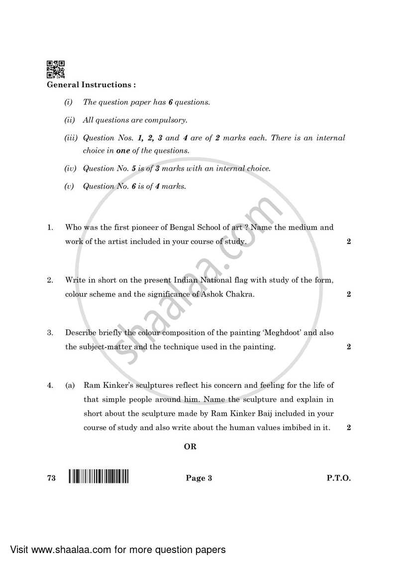 Fine Arts (Sculpture) 2021-2022 - CBSE 12th - Class 12 - CBSE (Central Board of Secondary Education) question paper with PDF download