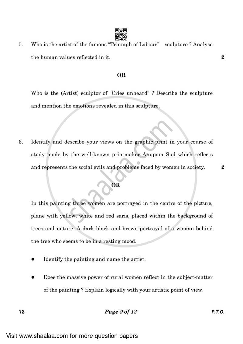 Fine Arts (Sculpture) 2022-2023 - CBSE 12th - Class 12 - CBSE (Central Board of Secondary Education) question paper with PDF download