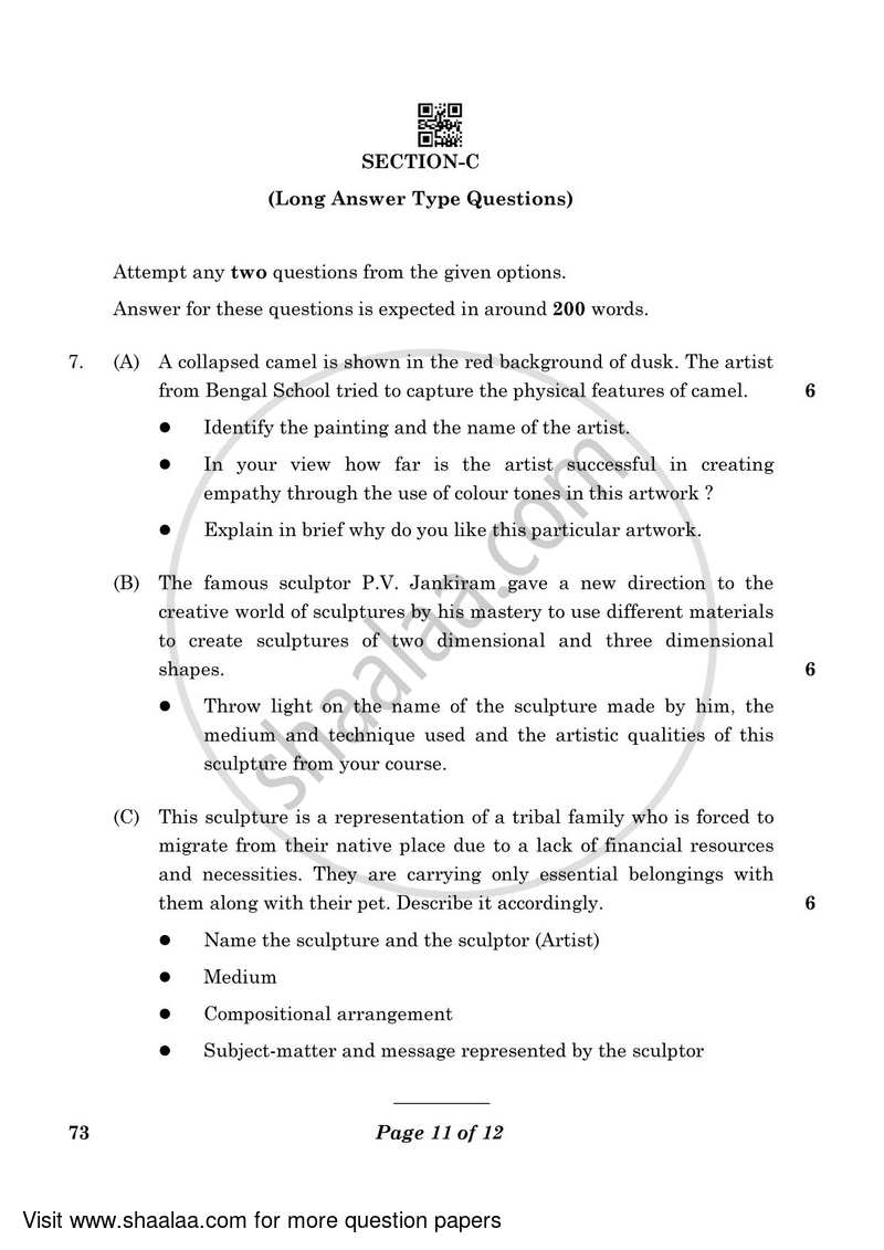 Fine Arts (Sculpture) 2022-2023 - CBSE 12th - Class 12 - CBSE (Central Board of Secondary Education) question paper with PDF download