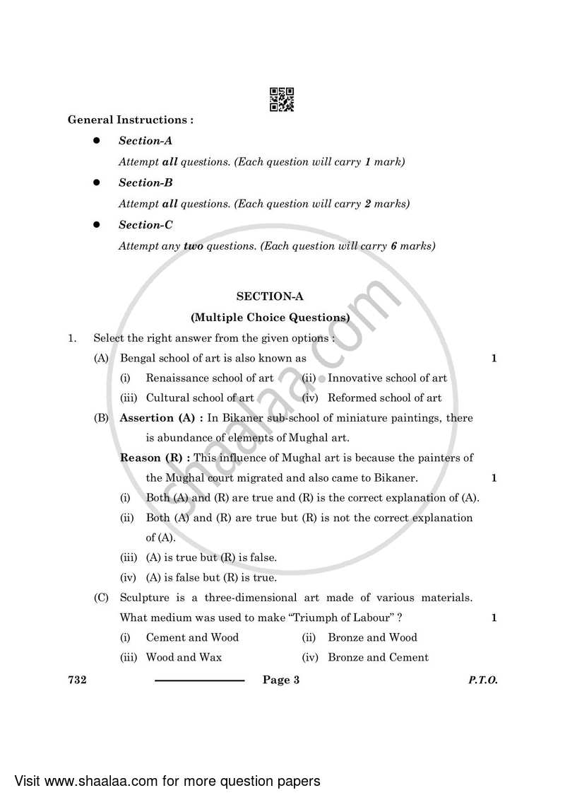 Fine Arts (Sculpture) 2023-2024 - CBSE 12th - Class 12 - CBSE (Central Board of Secondary Education) question paper with PDF download