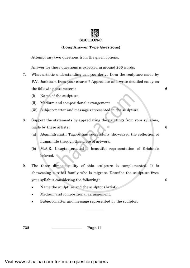 Fine Arts (Sculpture) 2023-2024 - CBSE 12th - Class 12 - CBSE (Central Board of Secondary Education) question paper with PDF download