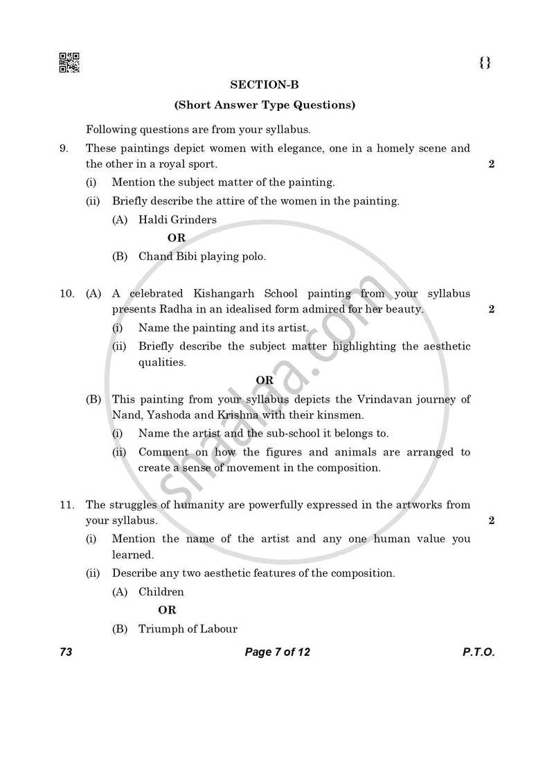 Fine Arts (Sculpture) 2025-2026 - CBSE 12th - Class 12 - CBSE (Central Board of Secondary Education) question paper with PDF download