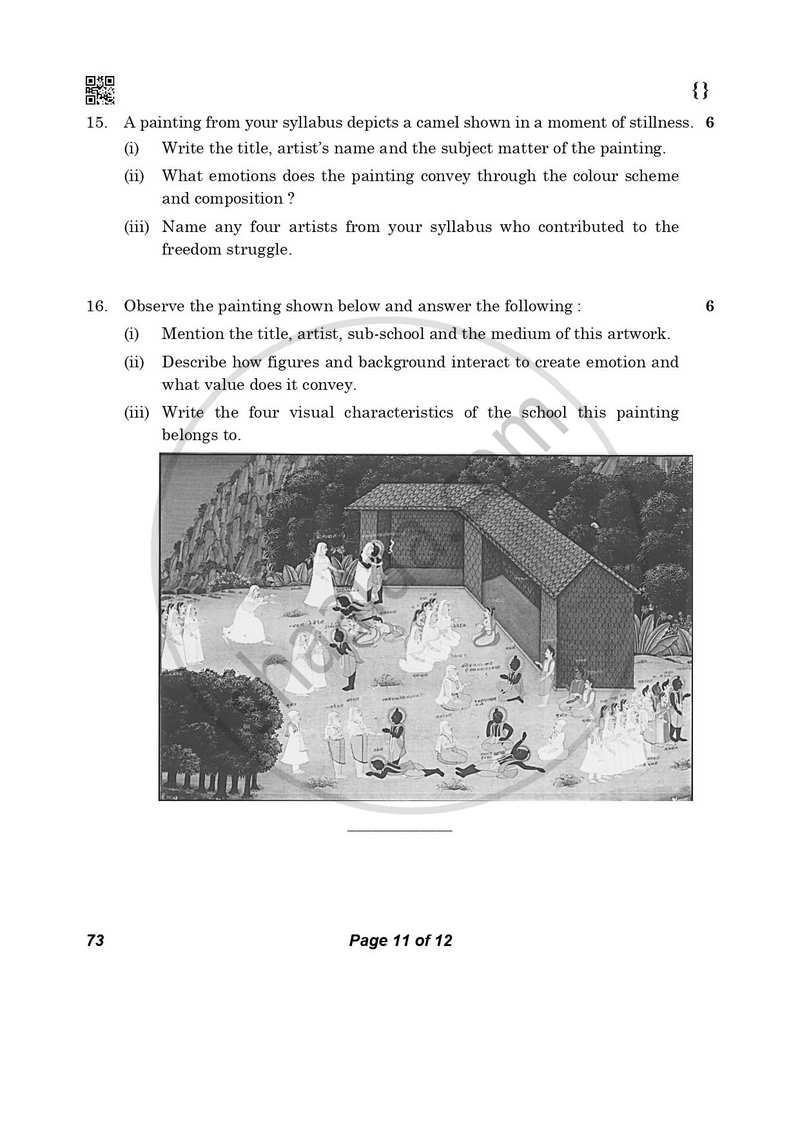 Fine Arts (Sculpture) 2025-2026 - CBSE 12th - Class 12 - CBSE (Central Board of Secondary Education) question paper with PDF download