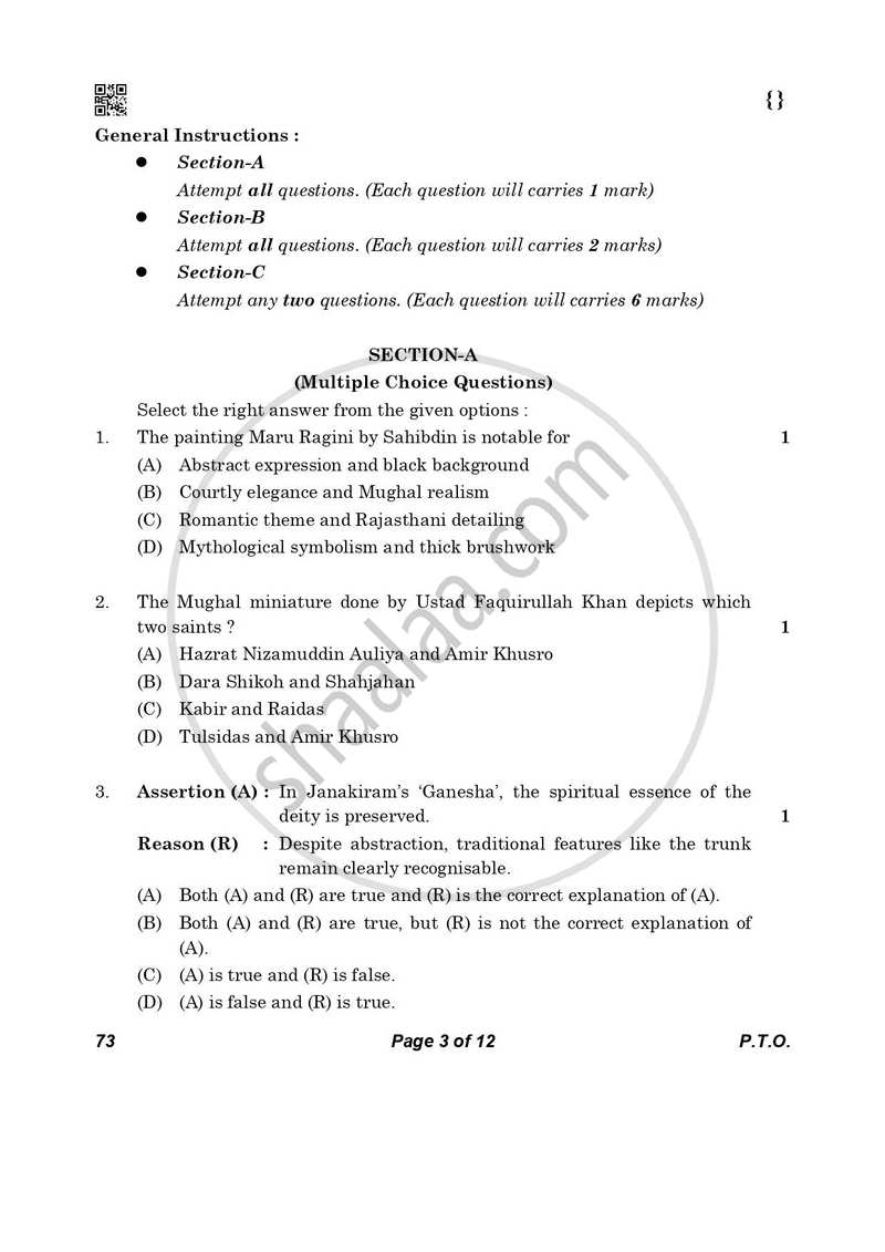 Fine Arts (Sculpture) 2025-2026 - CBSE 12th - Class 12 - CBSE (Central Board of Secondary Education) question paper with PDF download