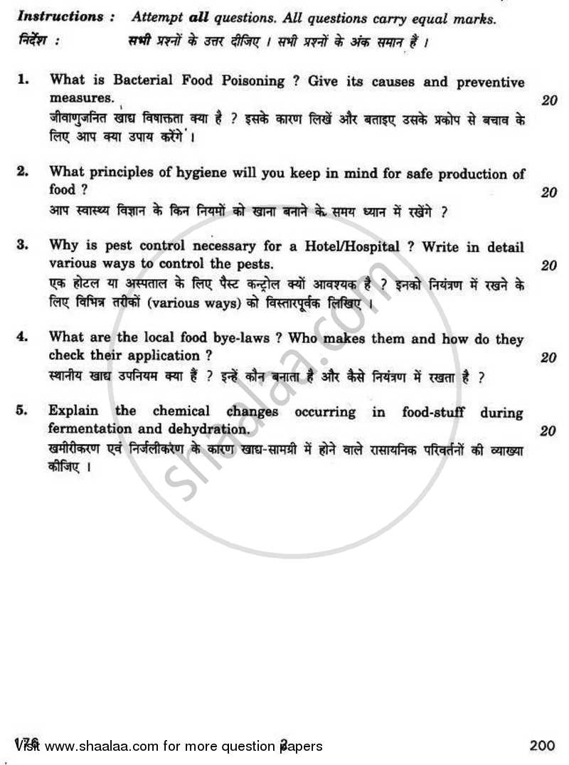 Food Science and Hygiene 2010-2011 - CBSE 12th - Class 12 - CBSE (Central Board of Secondary Education) question paper with PDF download