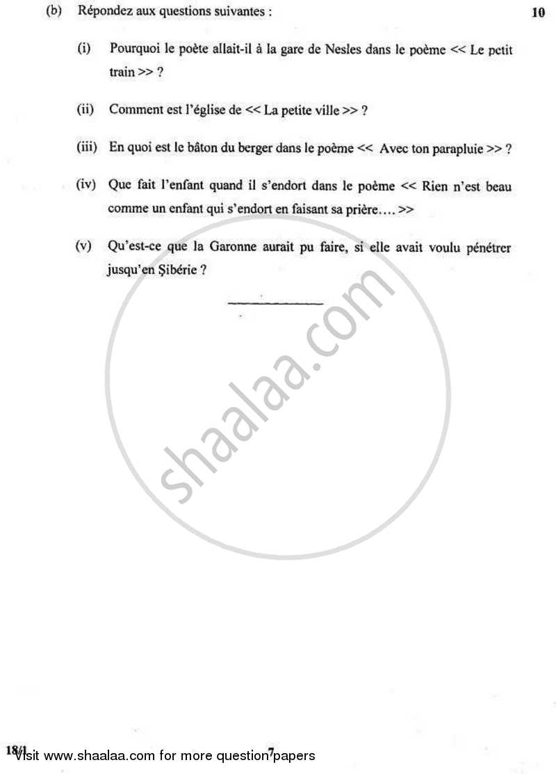 French 2010-2011 - CBSE 12th - Class 12 - CBSE (Central Board of Secondary Education) question paper with PDF download