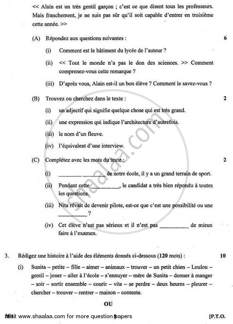 French 2010-2011 - CBSE 12th - Class 12 - CBSE (Central Board of Secondary Education) question paper with PDF download