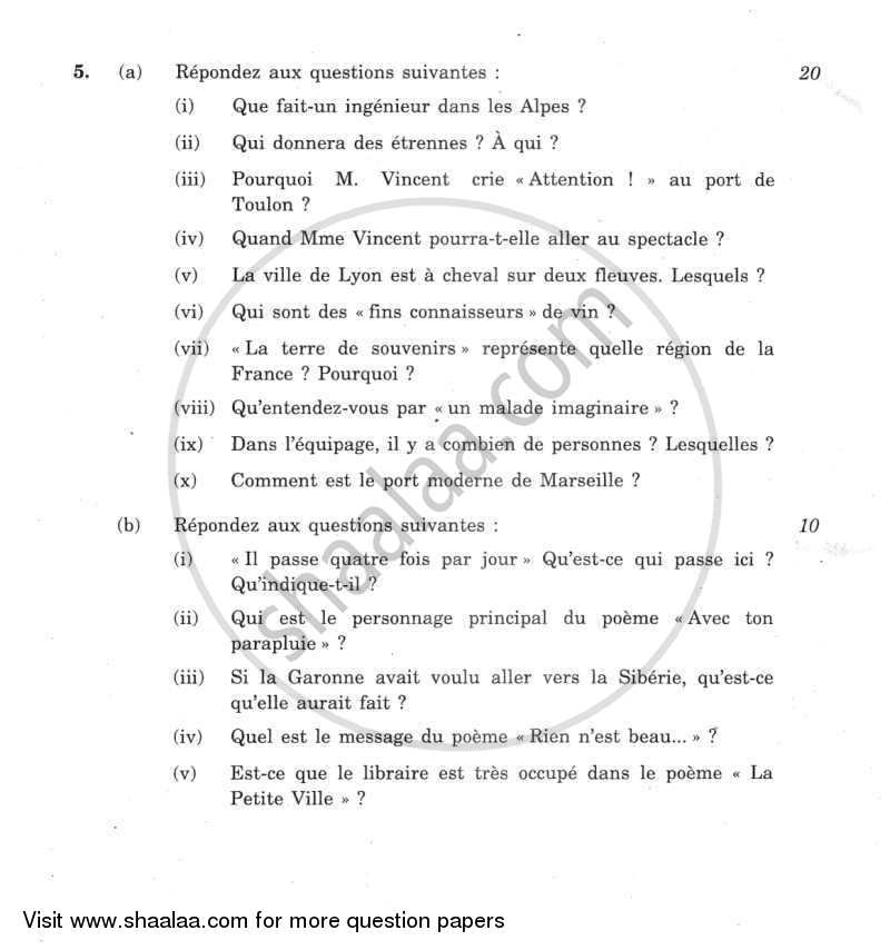 French 2011-2012 - CBSE 12th - Class 12 - CBSE (Central Board of Secondary Education) question paper with PDF download