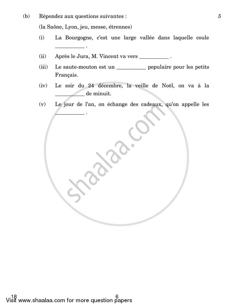 French 2018-2019 - CBSE 12th - Class 12 - CBSE (Central Board of Secondary Education) question paper with PDF download