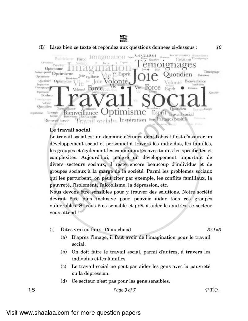 French 2022-2023 - CBSE 12th - Class 12 - CBSE (Central Board of Secondary Education) question paper with PDF download