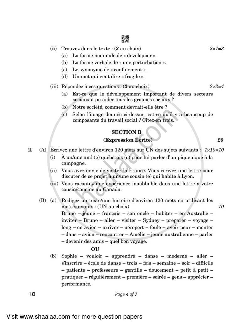 French 2022-2023 - CBSE 12th - Class 12 - CBSE (Central Board of Secondary Education) question paper with PDF download