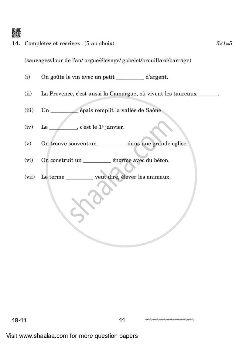 French 2023-2024 - CBSE 12th - Class 12 - CBSE (Central Board of Secondary Education) question paper with PDF download