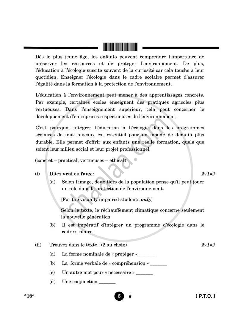 French 2024-2025 - CBSE 12th - Class 12 - CBSE (Central Board of Secondary Education) question paper with PDF download
