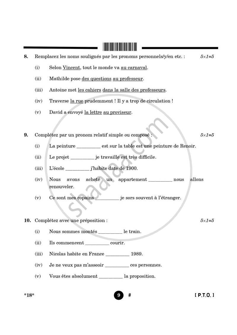 French 2024-2025 - CBSE 12th - Class 12 - CBSE (Central Board of Secondary Education) question paper with PDF download