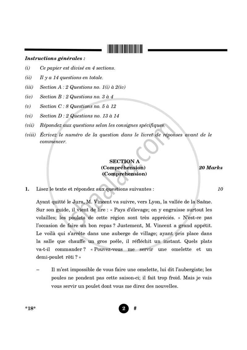 French 2024-2025 - CBSE 12th - Class 12 - CBSE (Central Board of Secondary Education) question paper with PDF download