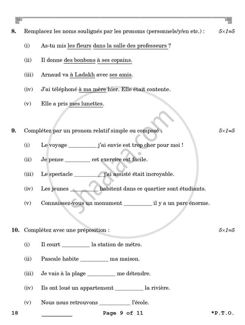 French 2025-2026 - CBSE 12th - Class 12 - CBSE (Central Board of Secondary Education) question paper with PDF download