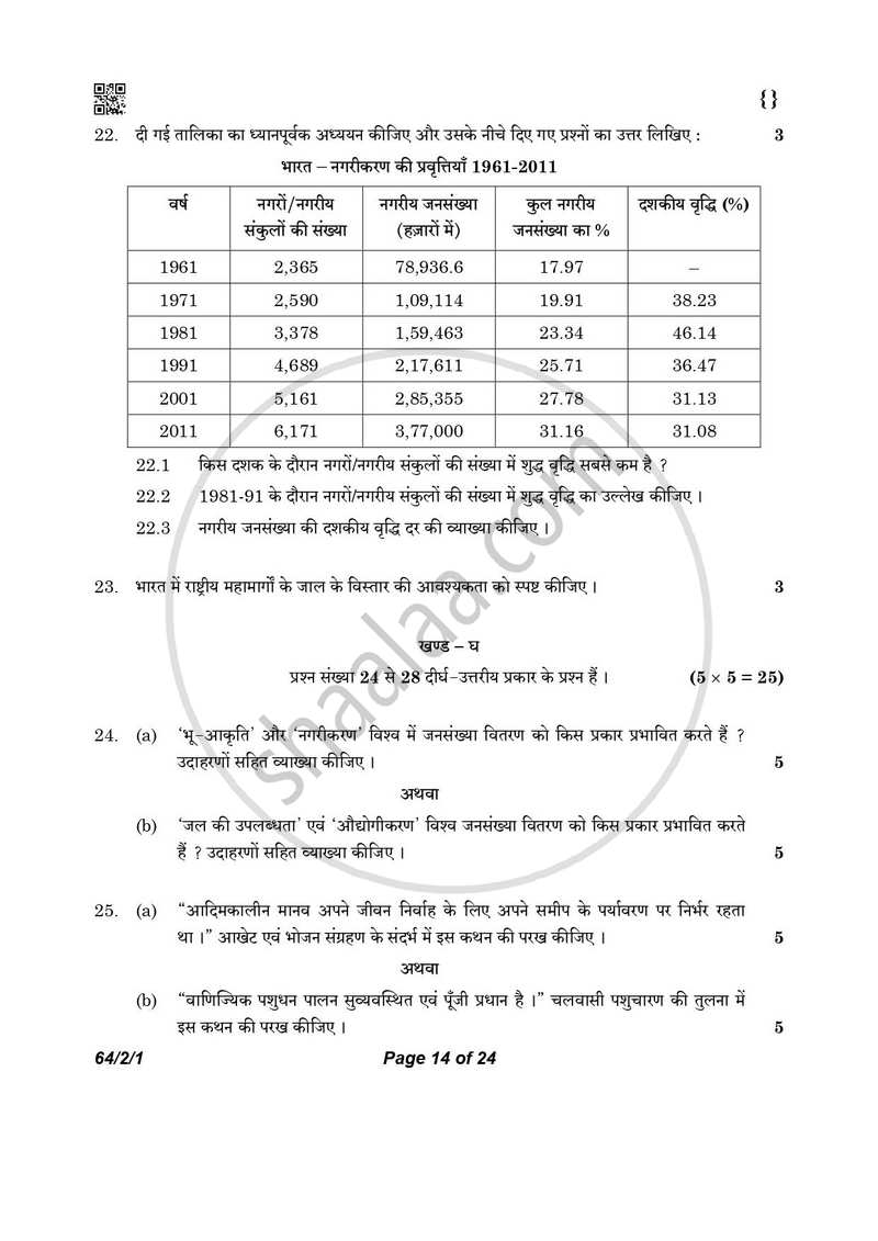 Geography (भूगोल) 2025-2026 - CBSE 12th - Class 12 [कक्षा १२] - CBSE (Central Board of Secondary Education) question paper with PDF download