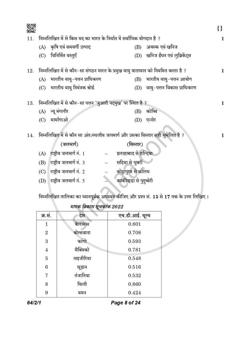 Geography (भूगोल) 2025-2026 - CBSE 12th - Class 12 [कक्षा १२] - CBSE (Central Board of Secondary Education) question paper with PDF download