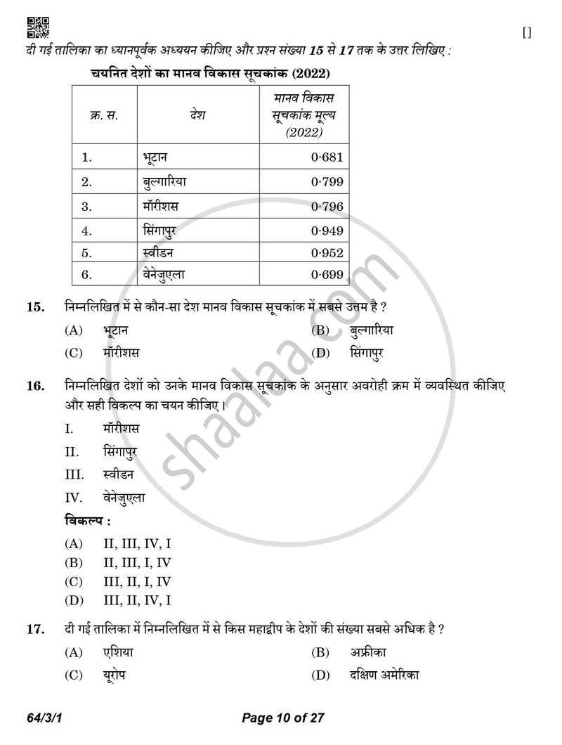 Geography (भूगोल) 2025-2026 - CBSE 12th - Class 12 [कक्षा १२] - CBSE (Central Board of Secondary Education) question paper with PDF download