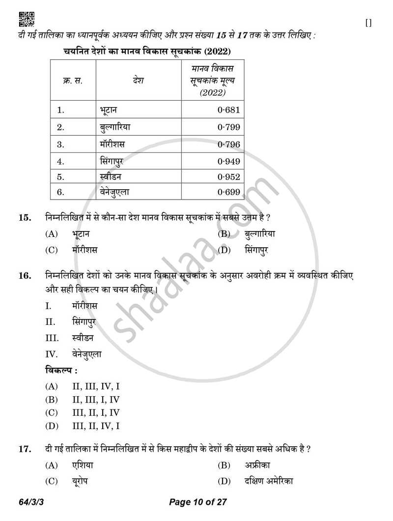 Geography (भूगोल) 2025-2026 - CBSE 12th - Class 12 [कक्षा १२] - CBSE (Central Board of Secondary Education) question paper with PDF download