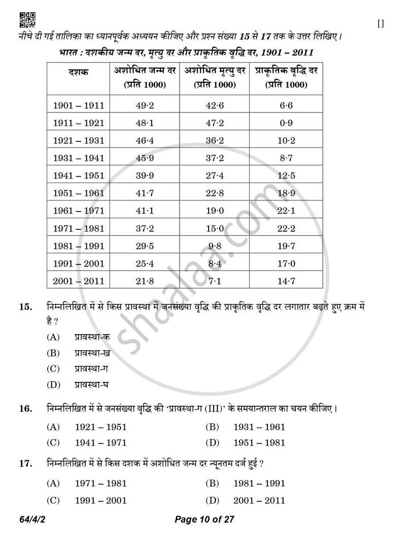 Geography (भूगोल) 2025-2026 - CBSE 12th - Class 12 [कक्षा १२] - CBSE (Central Board of Secondary Education) question paper with PDF download