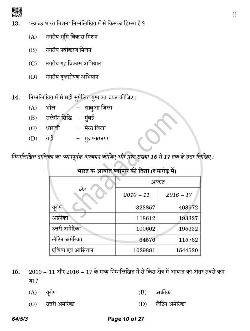 Geography (भूगोल) 2025-2026 - CBSE 12th - Class 12 [कक्षा १२] - CBSE (Central Board of Secondary Education) question paper with PDF download