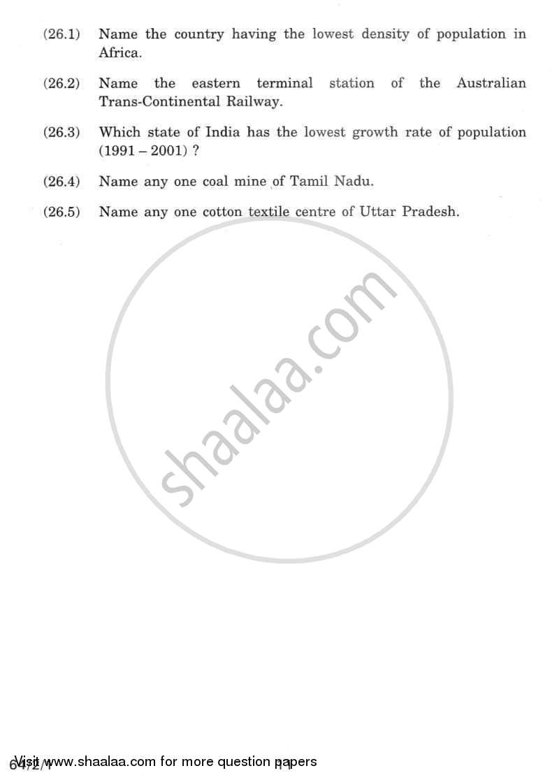 Geography 2011-2012 - CBSE 12th - Class 12 - CBSE (Central Board of Secondary Education) question paper with PDF download