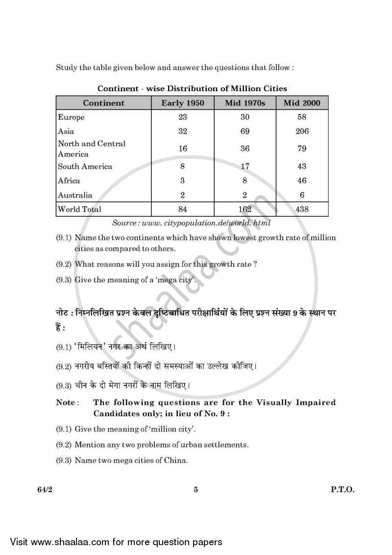 Geography 2015-2016 - CBSE 12th - Class 12 - CBSE (Central Board of Secondary Education) question paper with PDF download